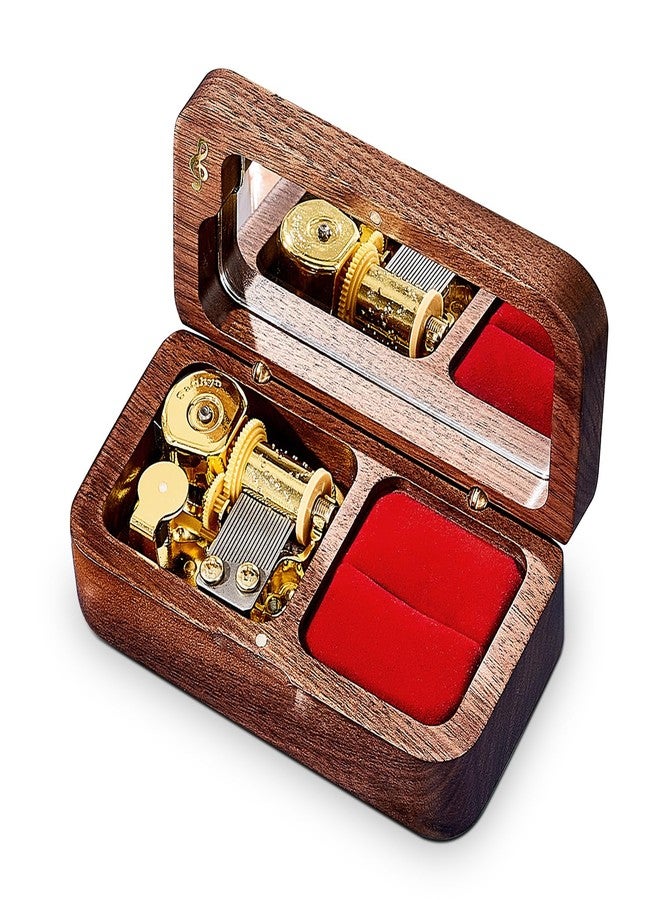 Wislist Elegant Vintage Wooden Jewelry Ring Jewelry Box, Musical Ring Box Gift for Lover Birthday Wedding Anniversary(Walnut Wood, Tune: Fly me to the moon) - Image 1